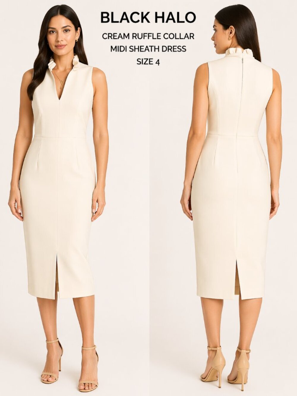 Black Halo Cream Ruffle Collar Midi Dress 4